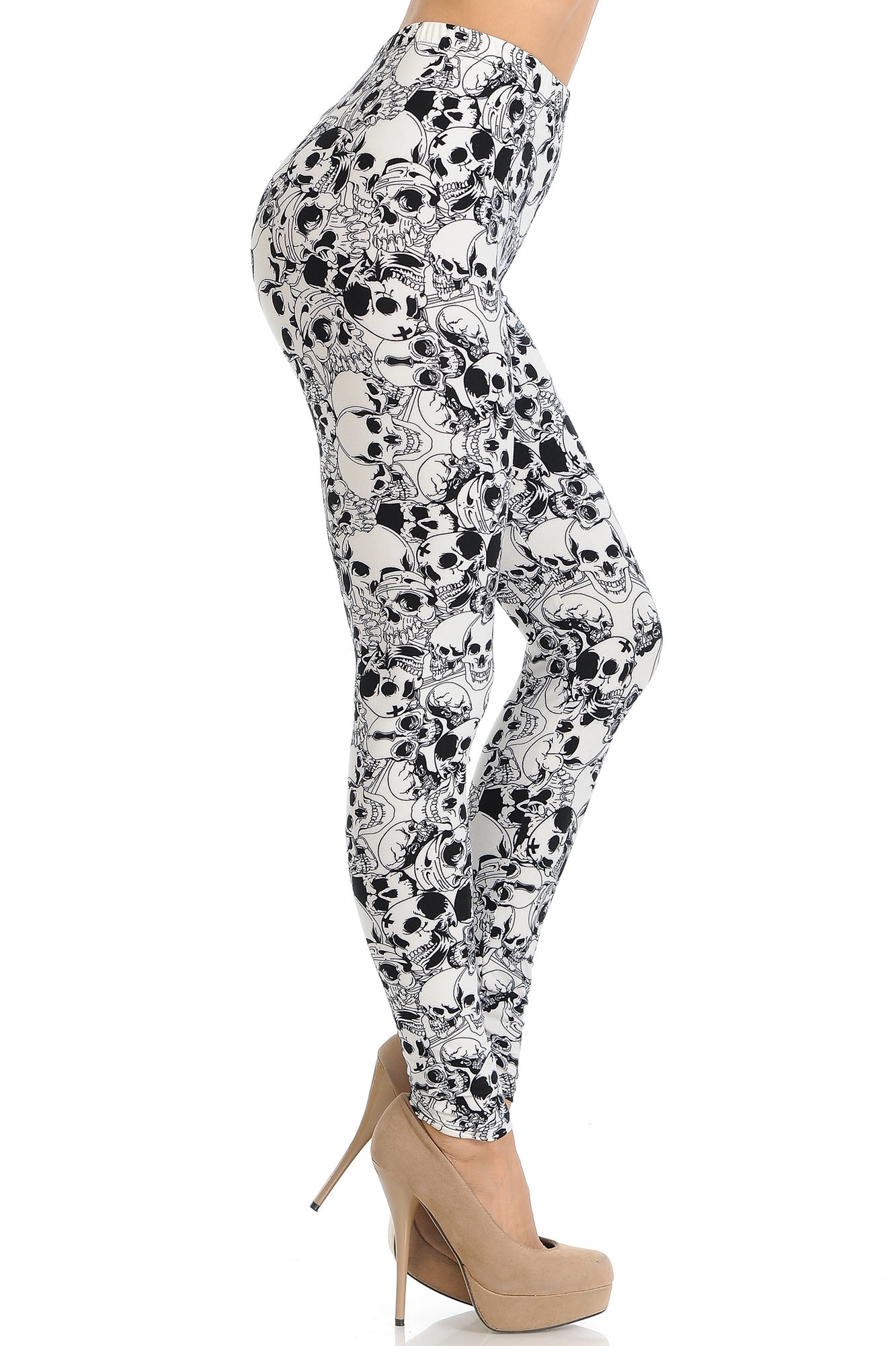 Wholesale Buttery Smooth White Layers of Skulls Leggings