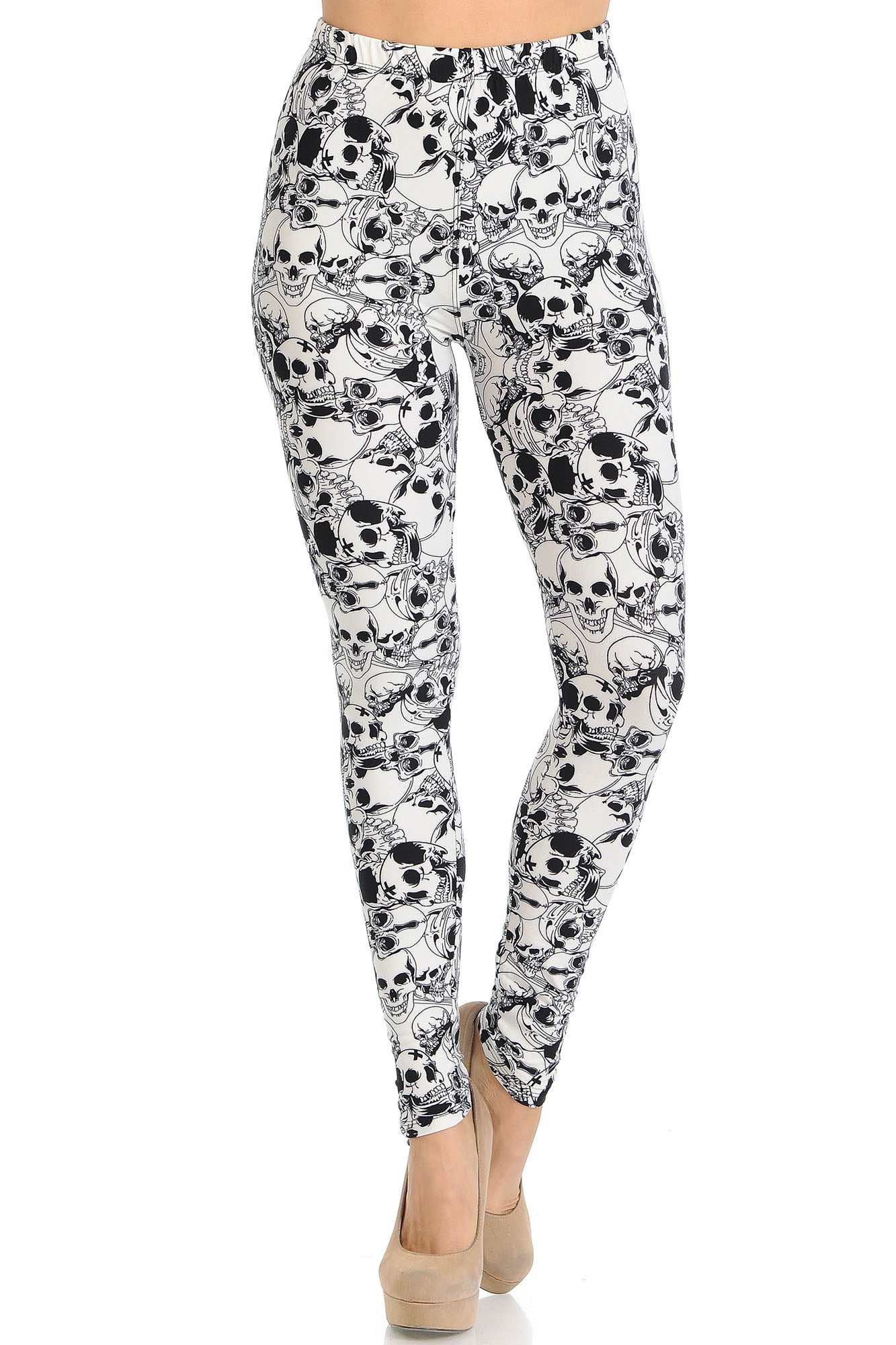 Wholesale Buttery Smooth White Layers of Skulls Leggings