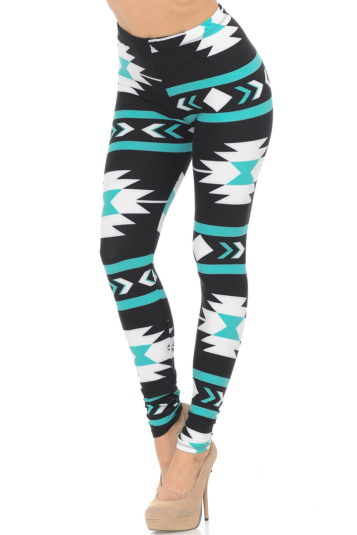 Wholesale Buttery Smooth Mint on Black Azteca Tribal Leggings