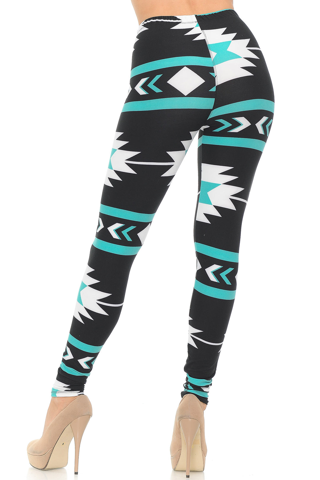 Wholesale Buttery Smooth Mint on Black Azteca Tribal Leggings
