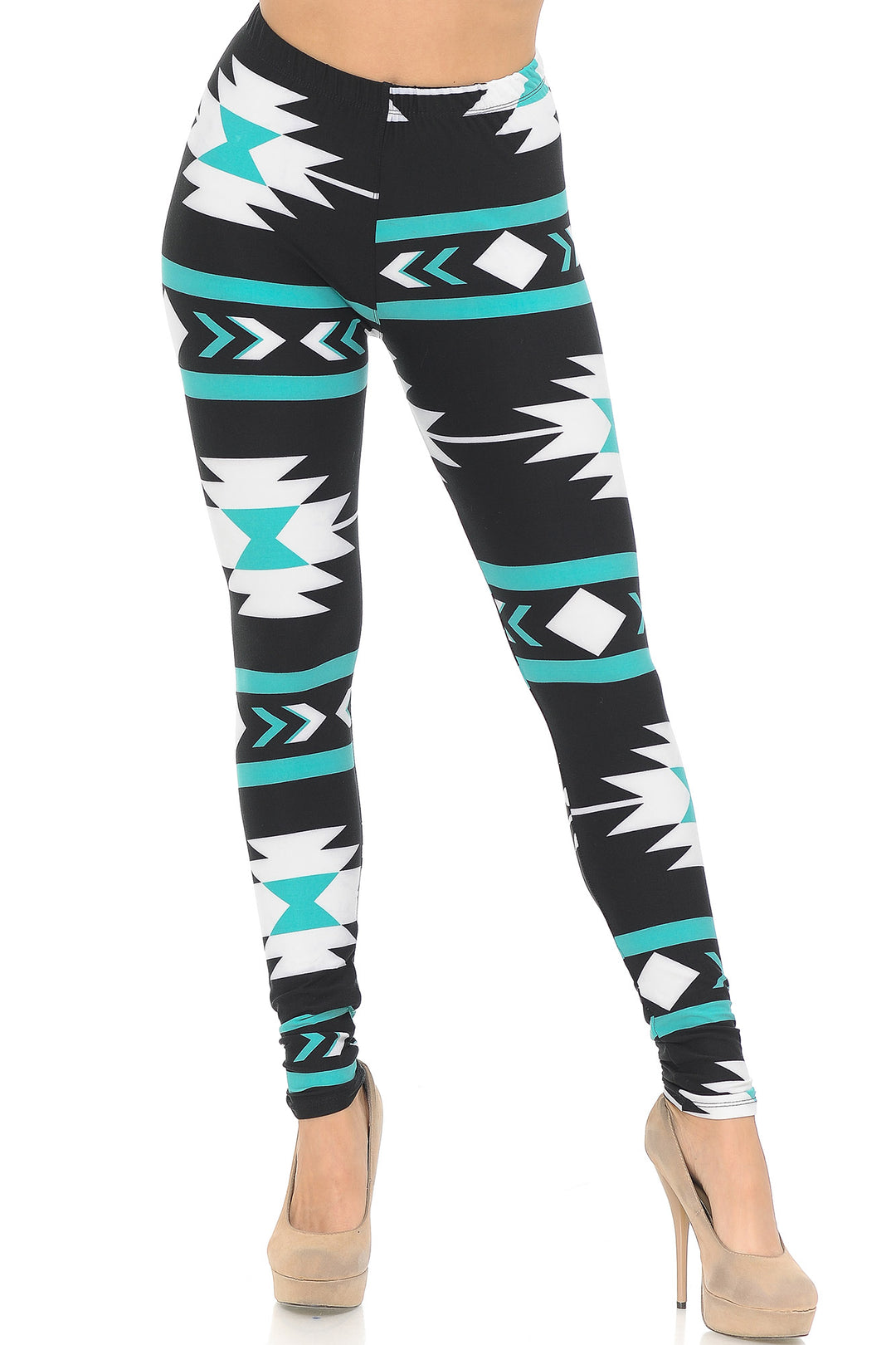 Wholesale Buttery Smooth Mint on Black Azteca Tribal Leggings