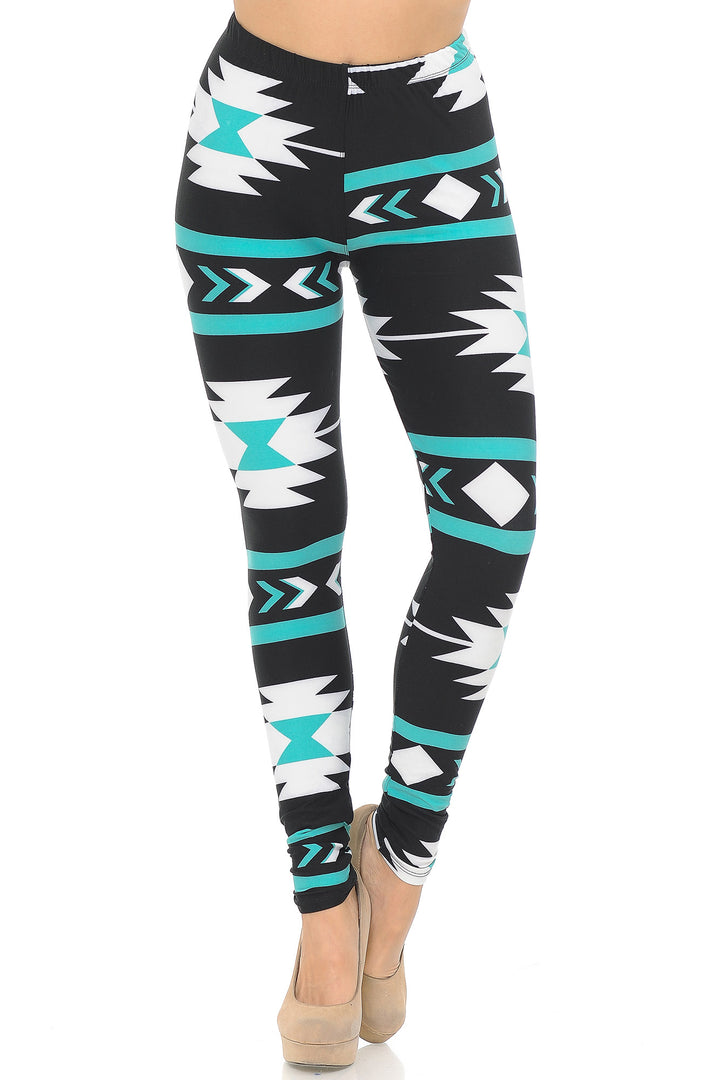 Wholesale Buttery Smooth Mint on Black Azteca Tribal Leggings