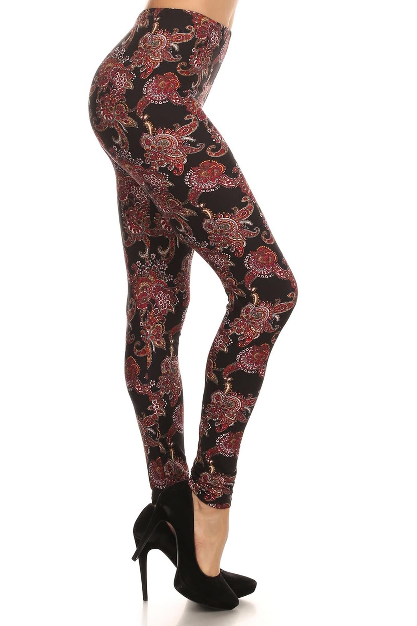 Wholesale Buttery Soft Cranberry Paisley Leggings
