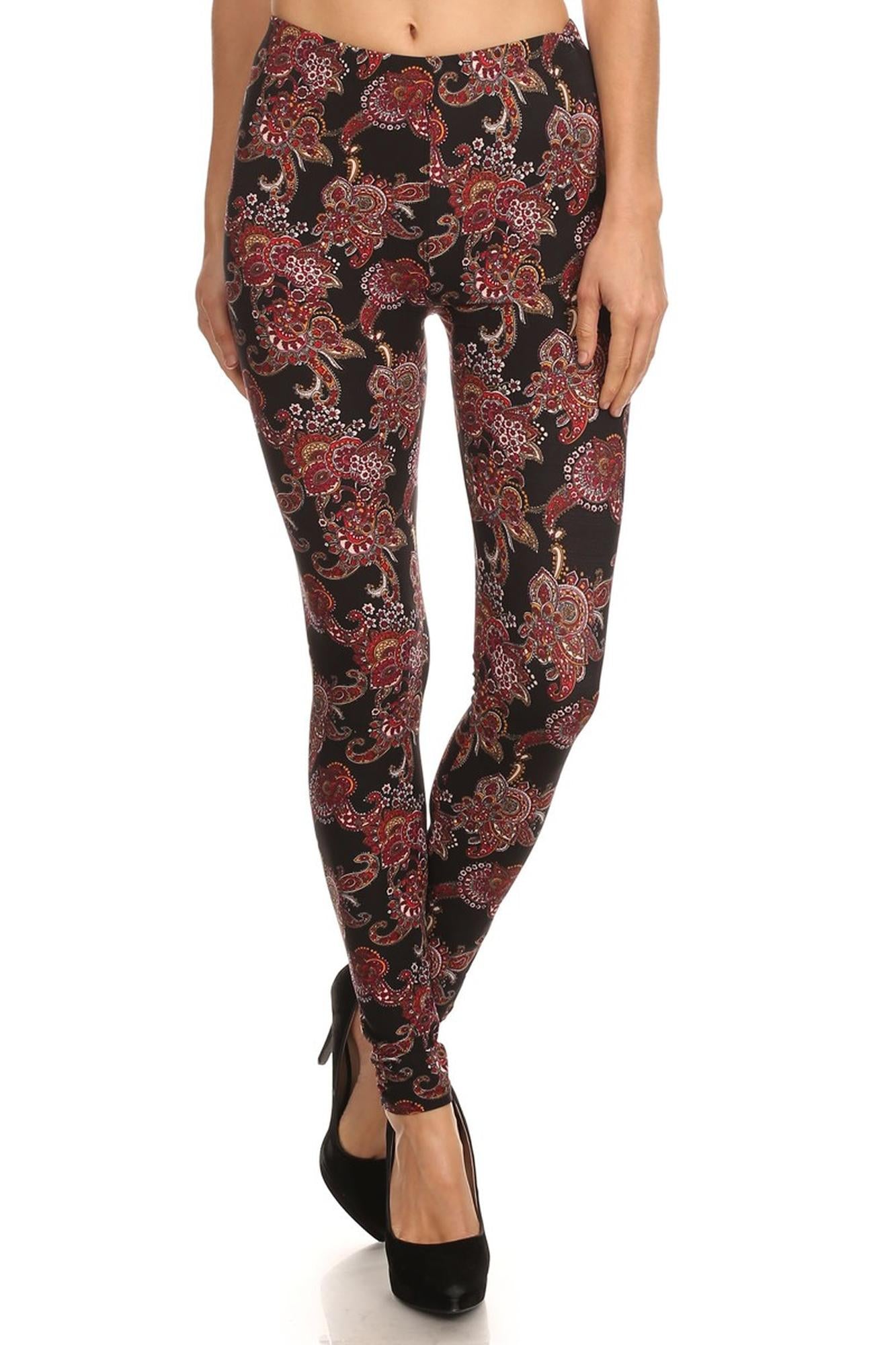 Wholesale Buttery Soft Cranberry Paisley Leggings