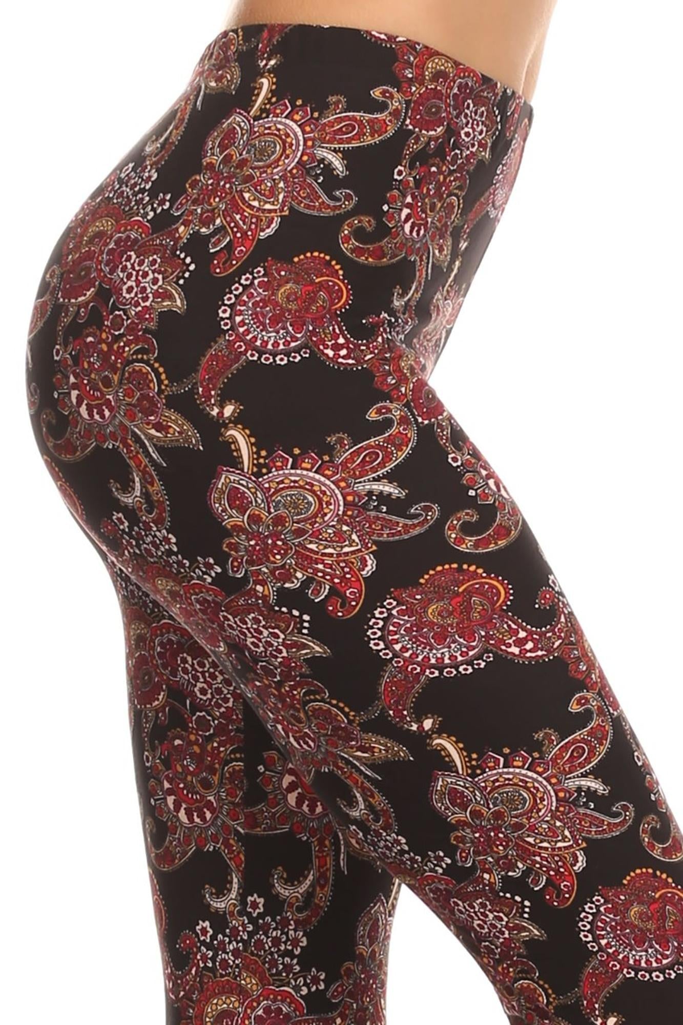 Wholesale Buttery Soft Cranberry Paisley Leggings