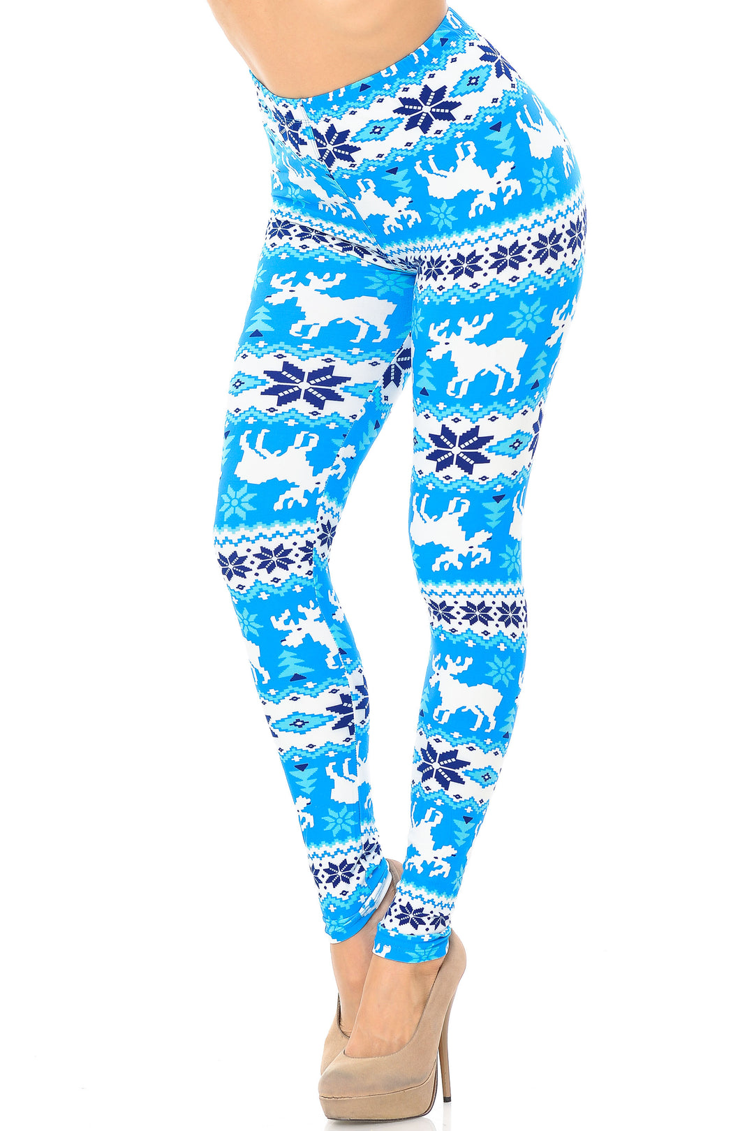 Wholesale Buttery Smooth Icy Blue Christmas Reindeer Leggings