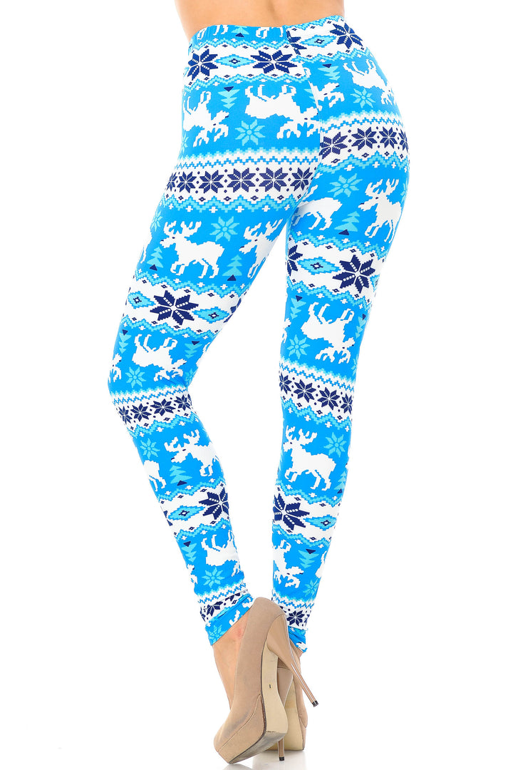 Wholesale Buttery Smooth Icy Blue Christmas Reindeer Leggings