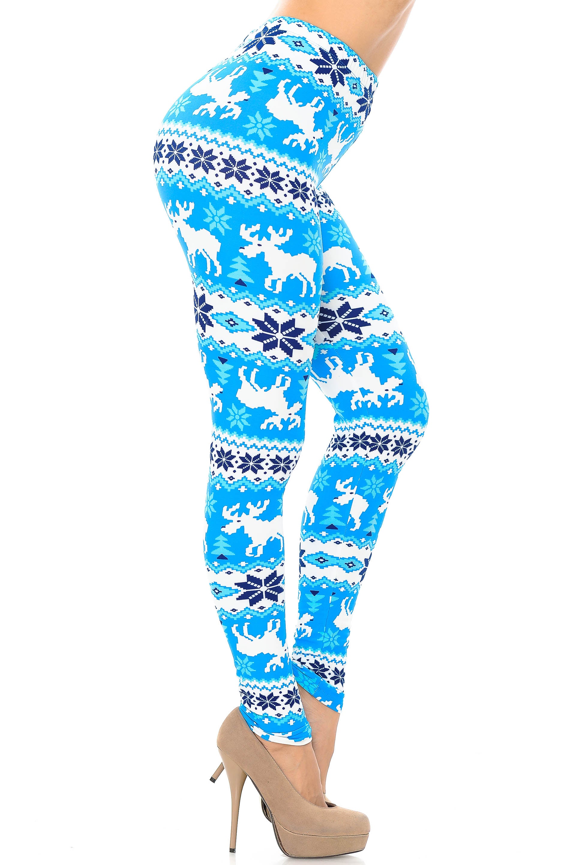 Wholesale Buttery Smooth Icy Blue Christmas Reindeer Leggings