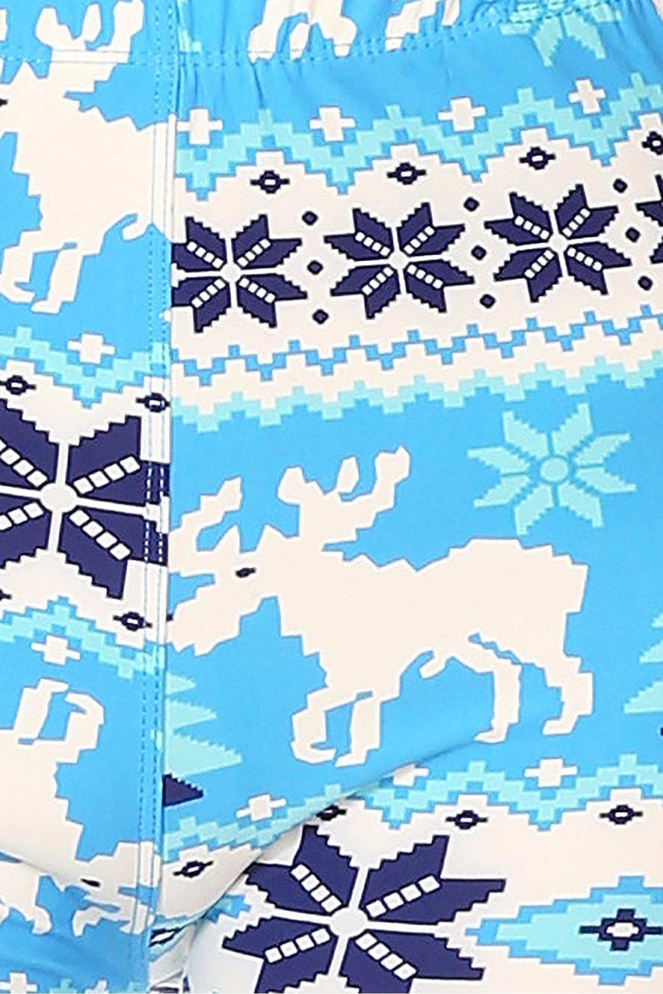 Wholesale Buttery Smooth Icy Blue Christmas Reindeer Leggings