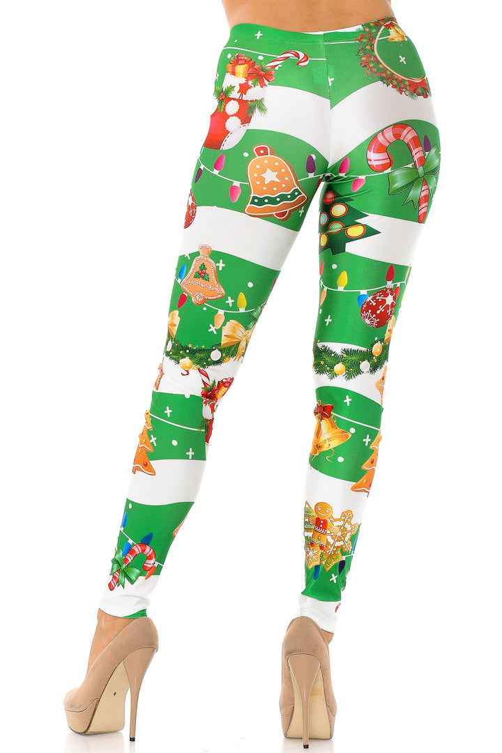 Wholesale Holiday Green Christmas Garland Wrap Leggings