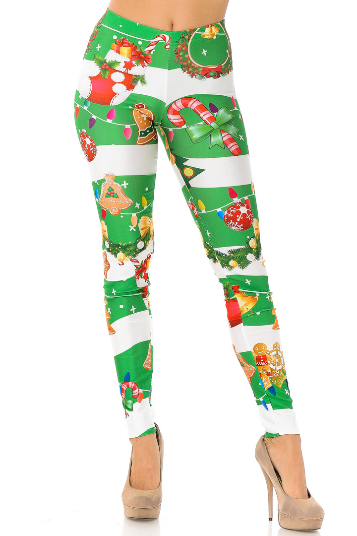 Wholesale Holiday Green Christmas Garland Wrap Leggings