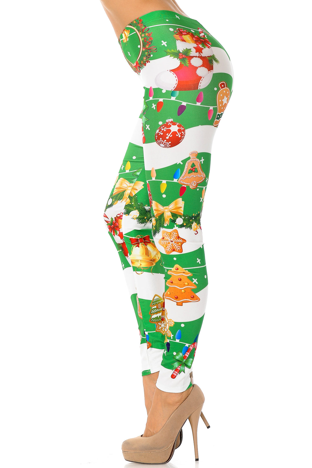 Wholesale Holiday Green Christmas Garland Wrap Leggings
