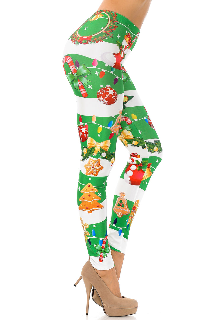 Wholesale Holiday Green Christmas Garland Wrap Leggings