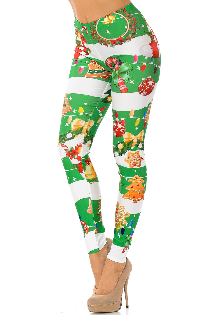 Wholesale Holiday Green Christmas Garland Wrap Leggings