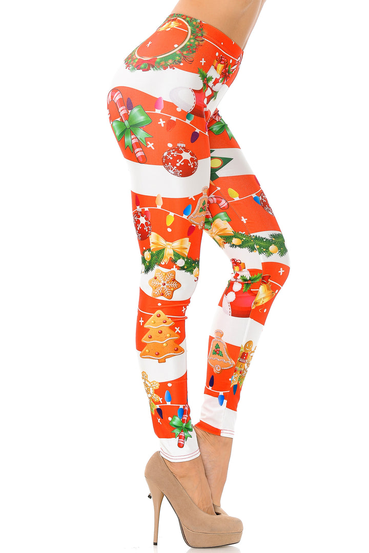 Wholesale Holiday Festive Red Christmas Garland Wrap Leggings