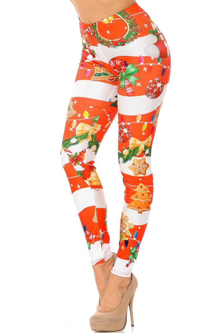 Wholesale Holiday Festive Red Christmas Garland Wrap Leggings