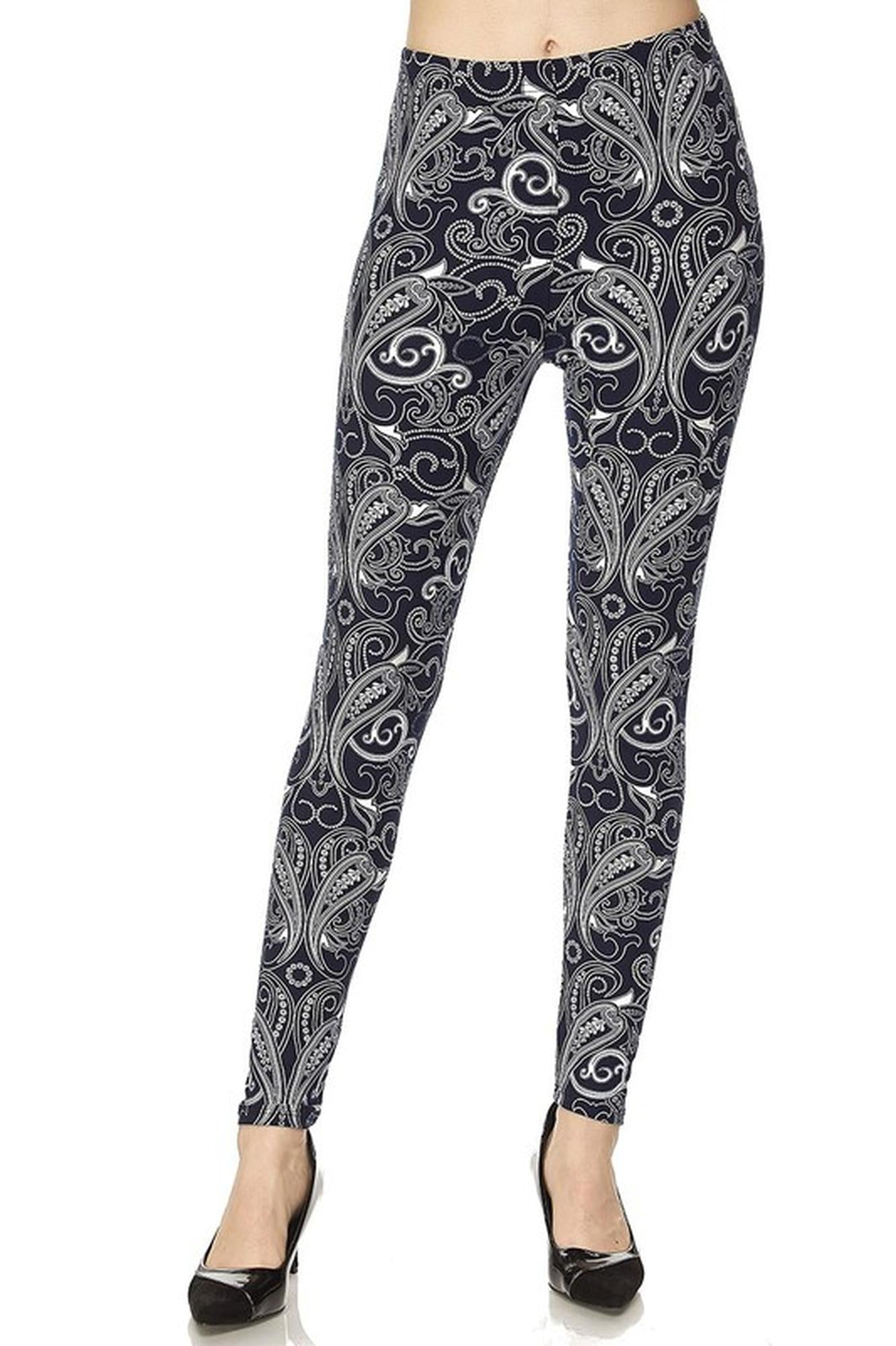 Wholesale Buttery Smooth Navy Paisley Leggings