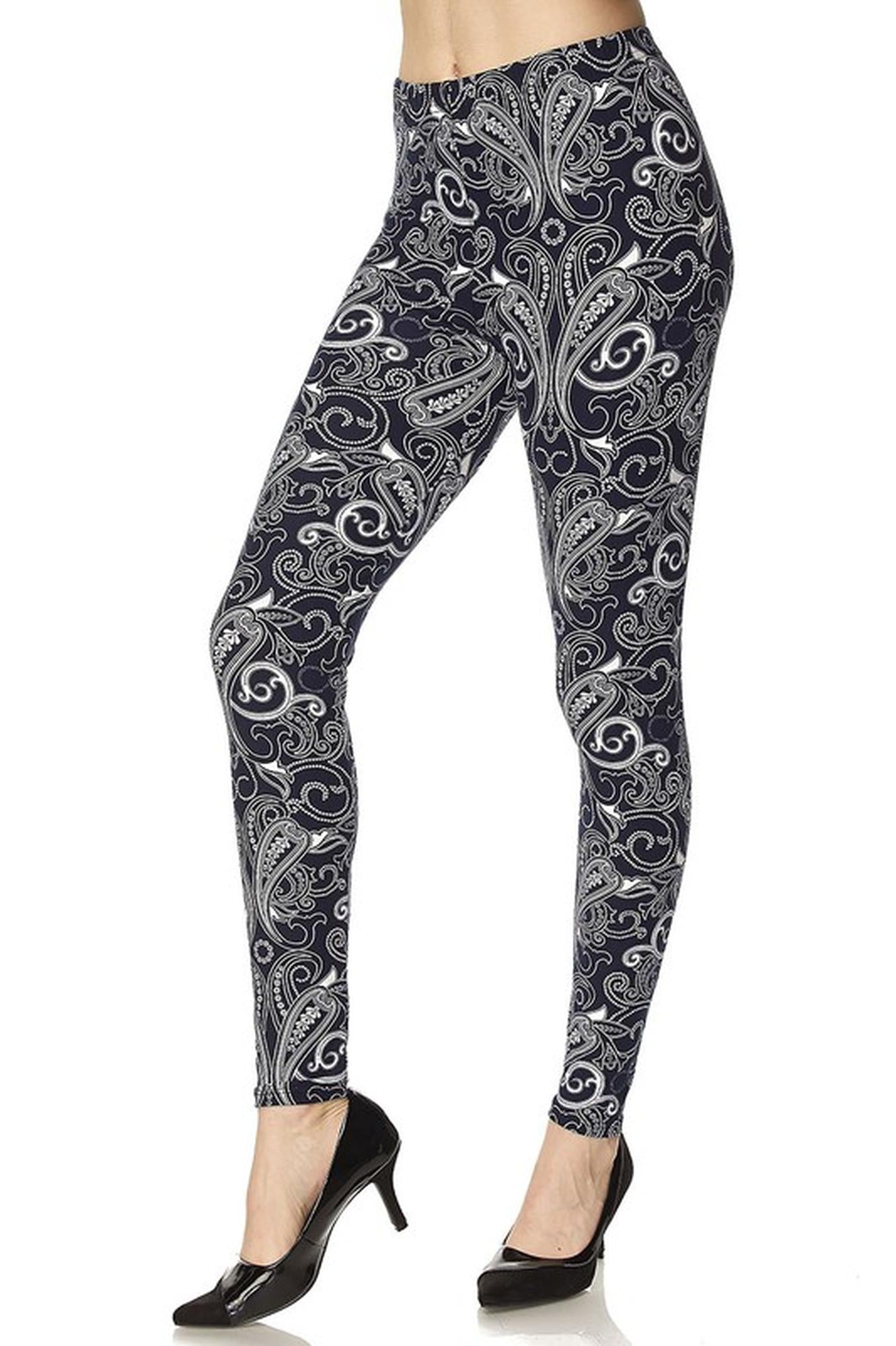 Wholesale Buttery Smooth Navy Paisley Leggings