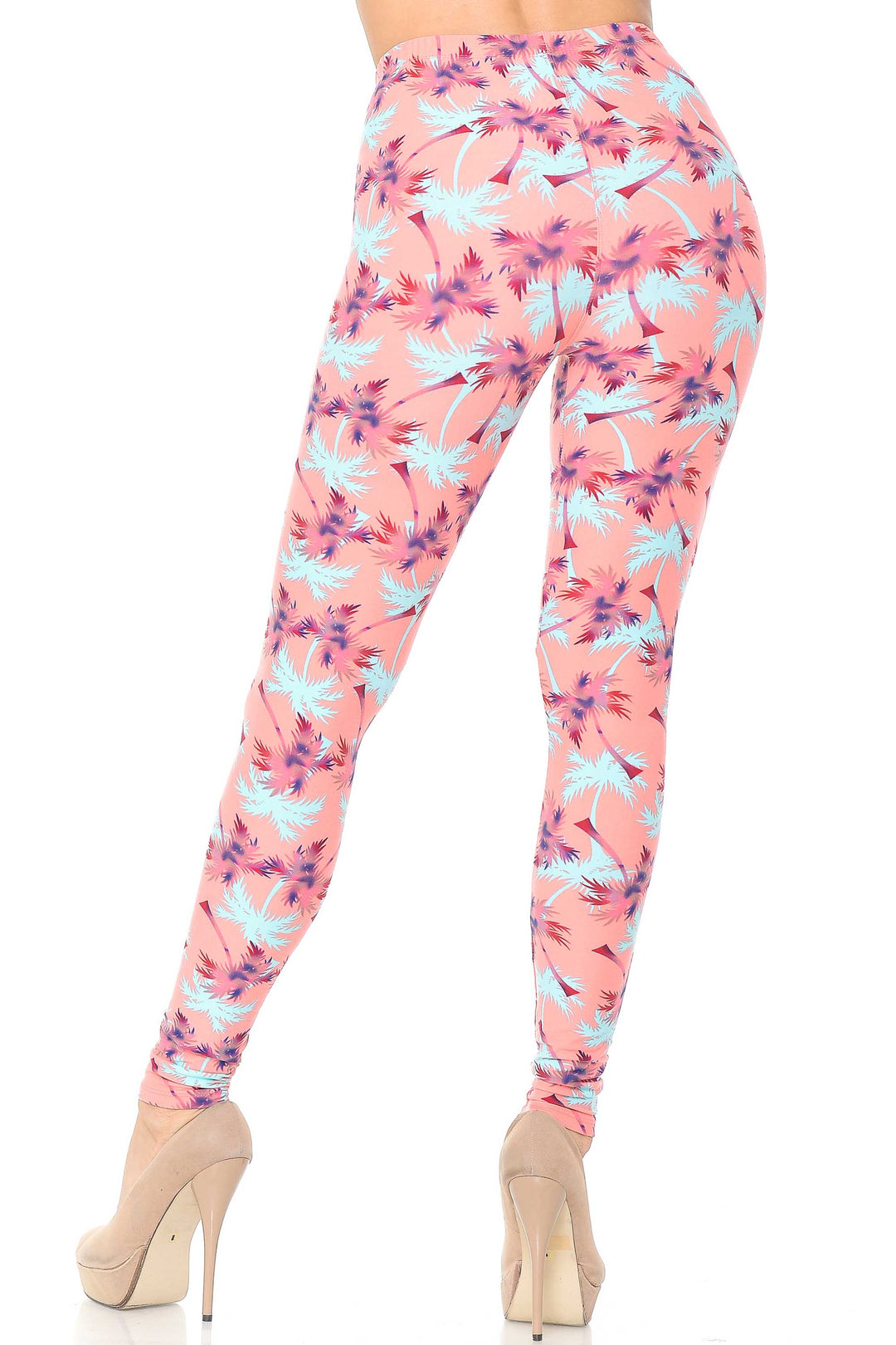 Wholesale Buttery Smooth Coral Palm Tree Leggings