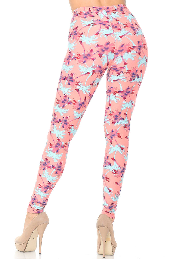 Wholesale Buttery Smooth Coral Palm Tree Leggings