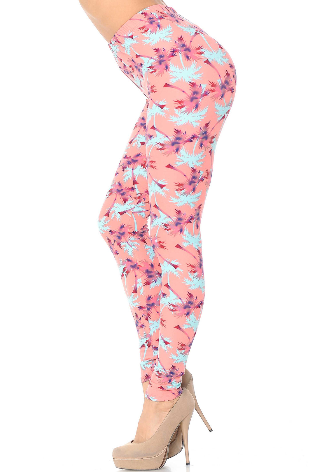 Wholesale Buttery Smooth Coral Palm Tree Leggings