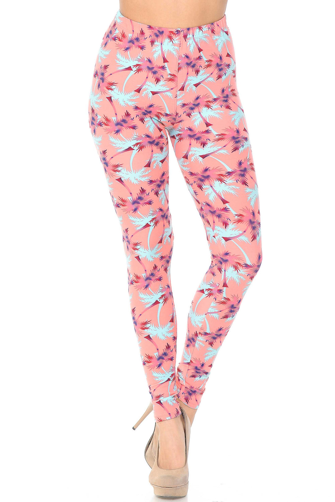Wholesale Buttery Smooth Coral Palm Tree Leggings