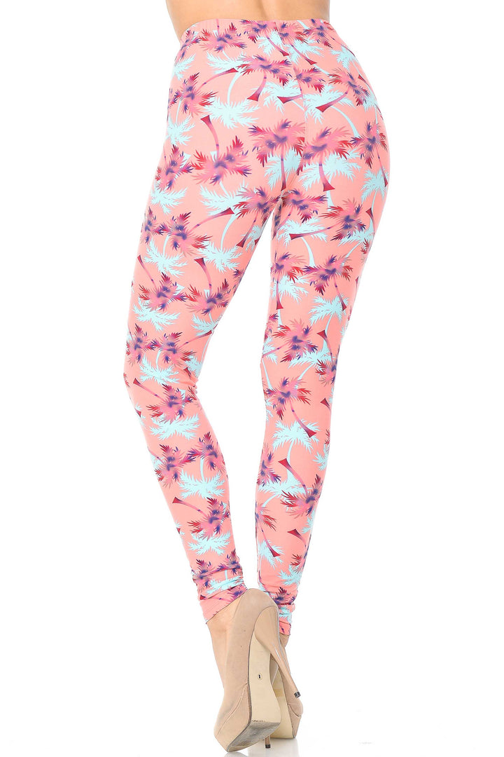 Wholesale Buttery Smooth Coral Palm Tree Leggings
