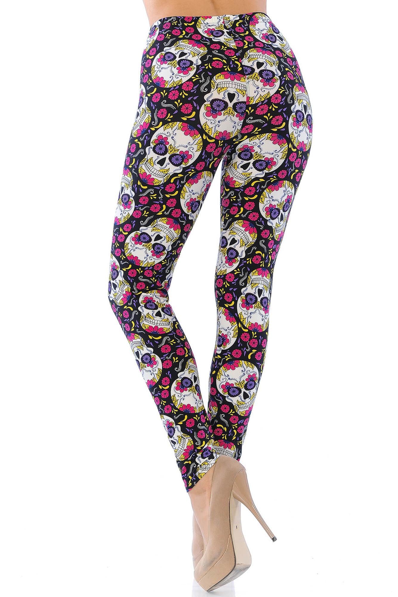 Wholesale Buttery Smooth Floral Petal Sugar Skull Leggings