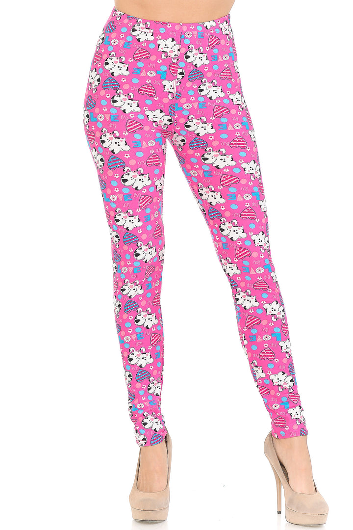 Wholesale Buttery Smooth Pink Hearts & Puppy Dogs Leggings