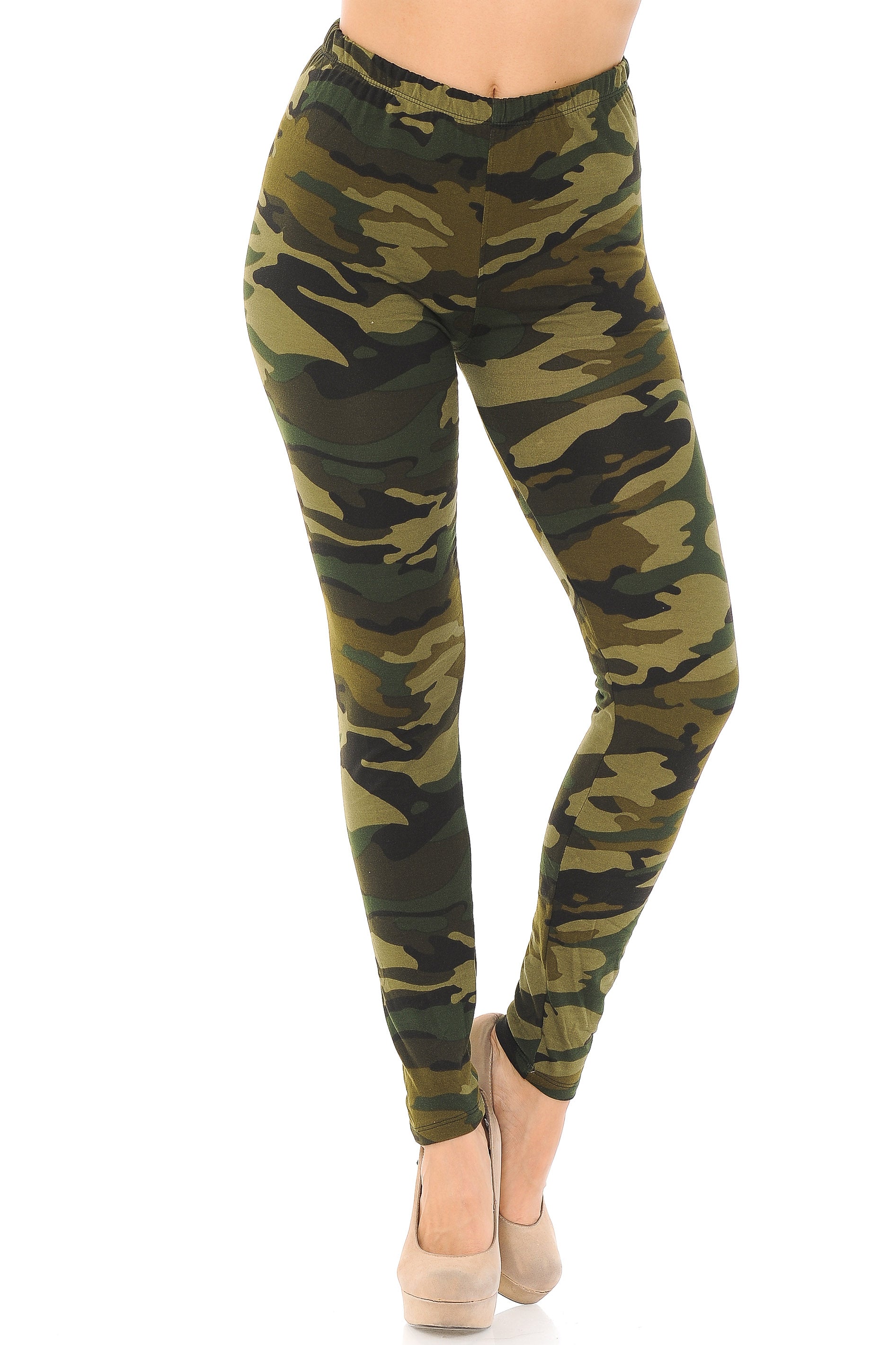 Wholesale Buttery Smooth Green Camouflage Leggings - EEVEE