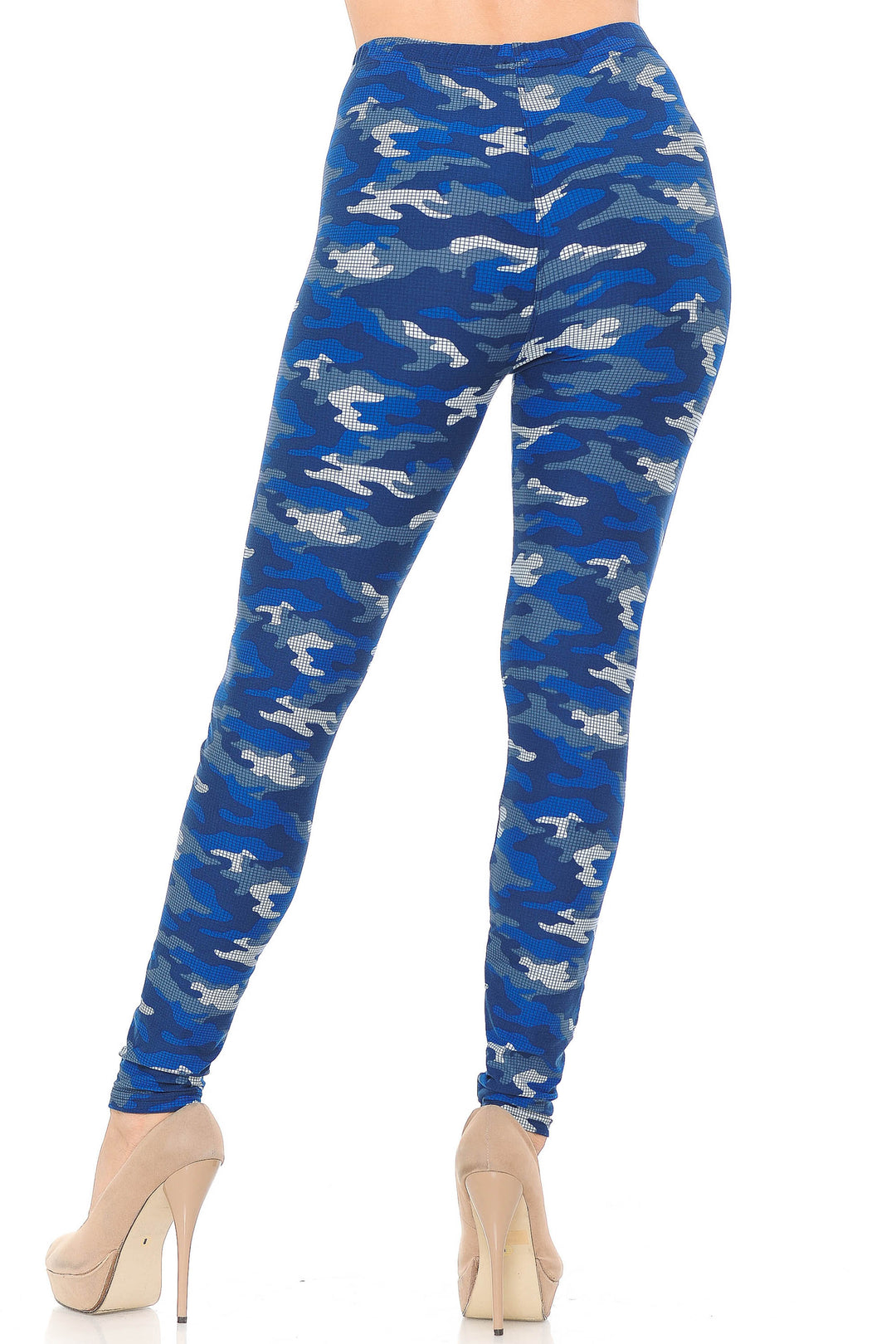 Wholesale Buttery Smooth Blue Grid Camouflage Leggings