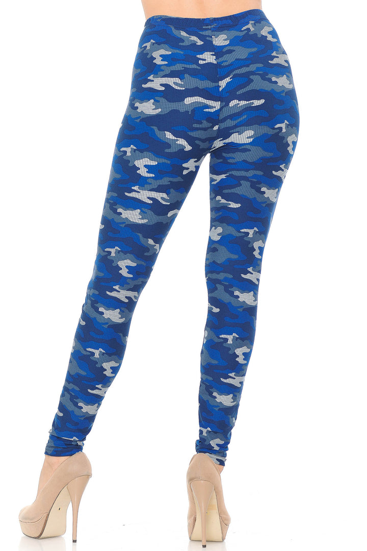Wholesale Buttery Smooth Blue Grid Camouflage Leggings