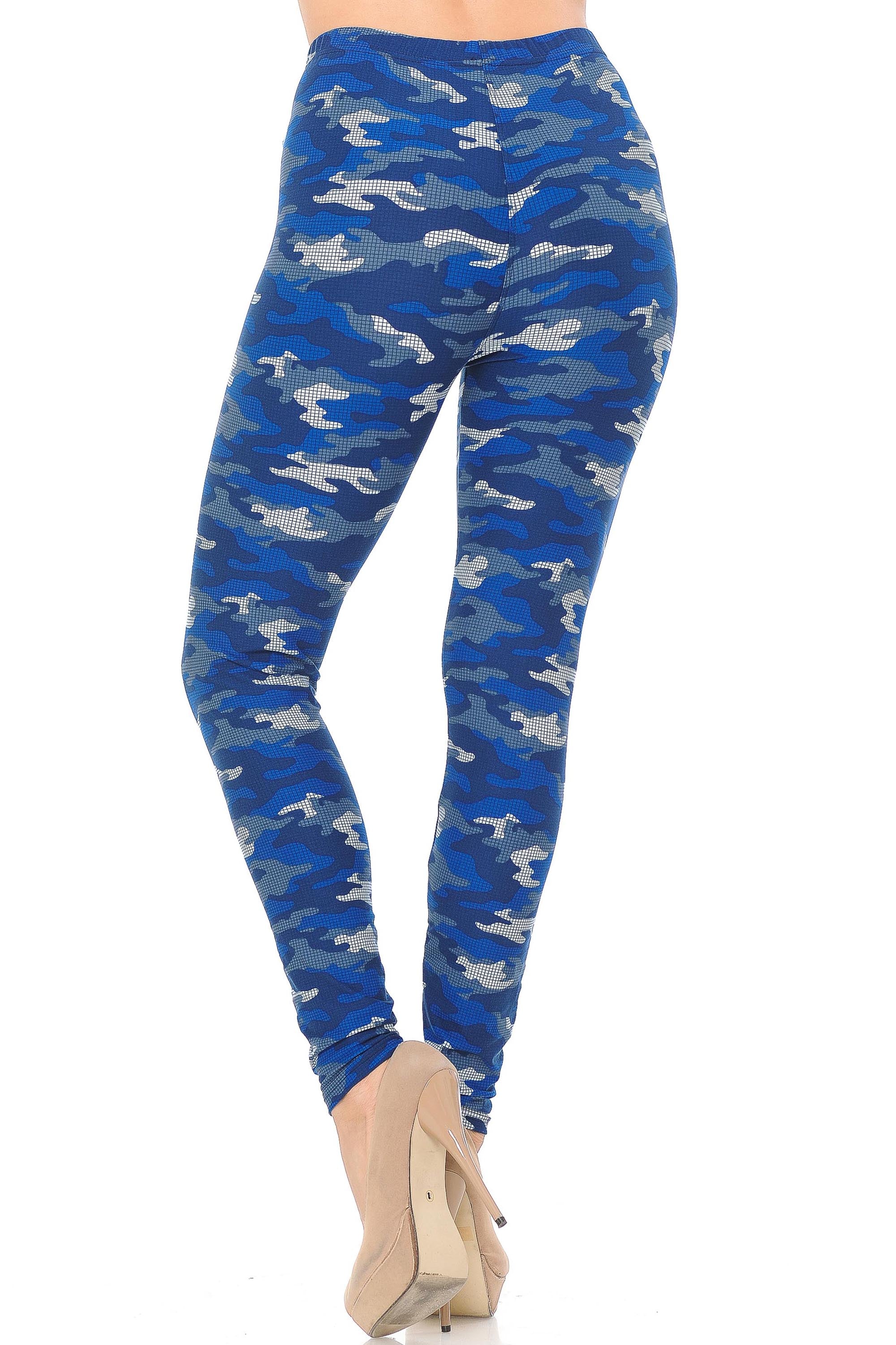 Wholesale Buttery Smooth Blue Grid Camouflage Leggings