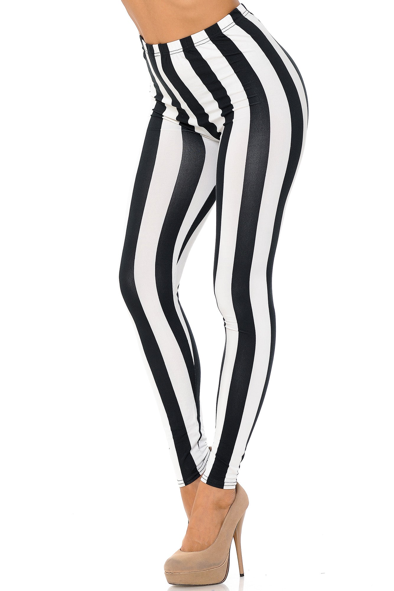 Wholesale Buttery Smooth Black and White Wide Stripe Leggings