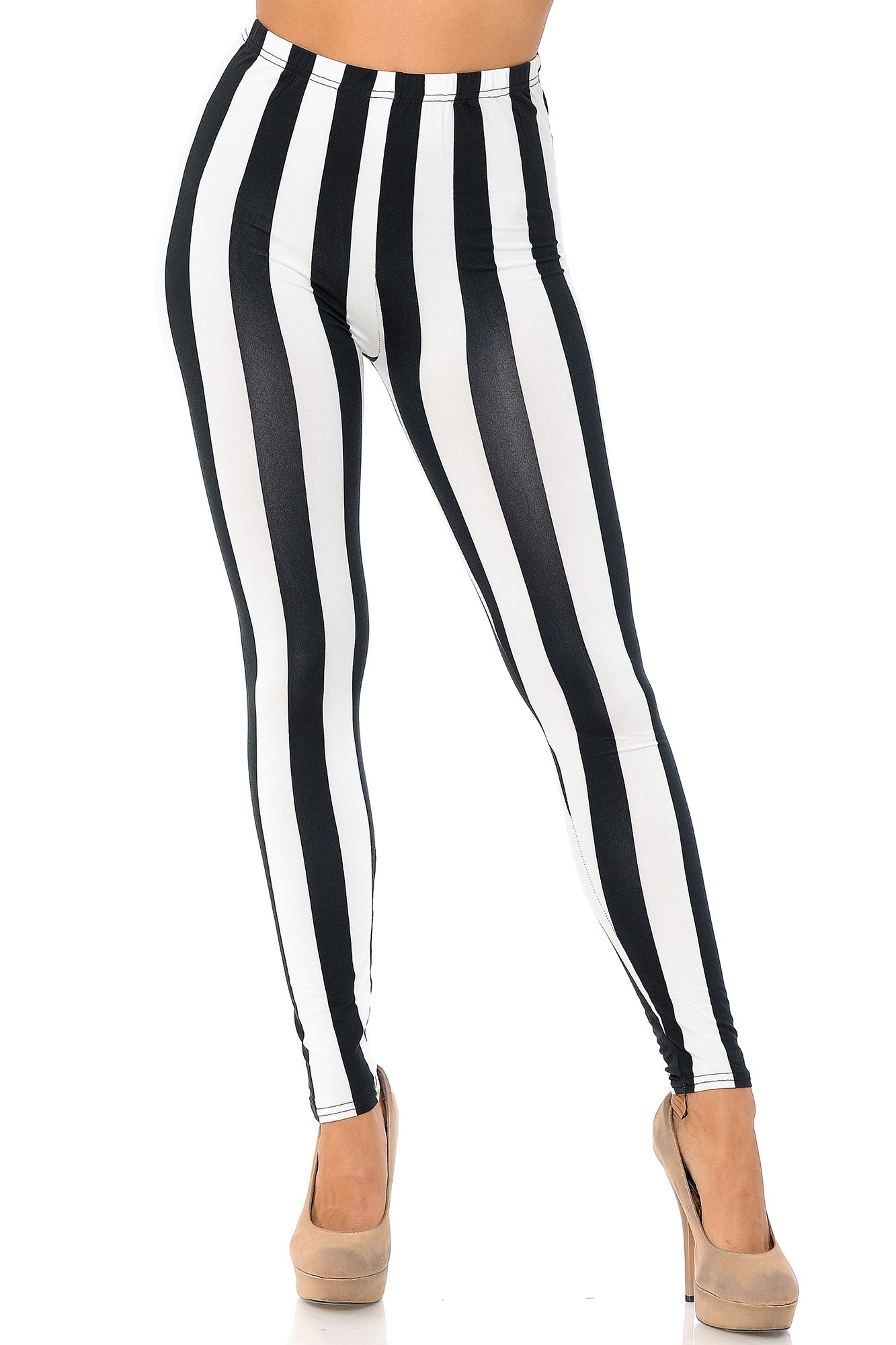 Wholesale Buttery Smooth Black and White Wide Stripe Leggings