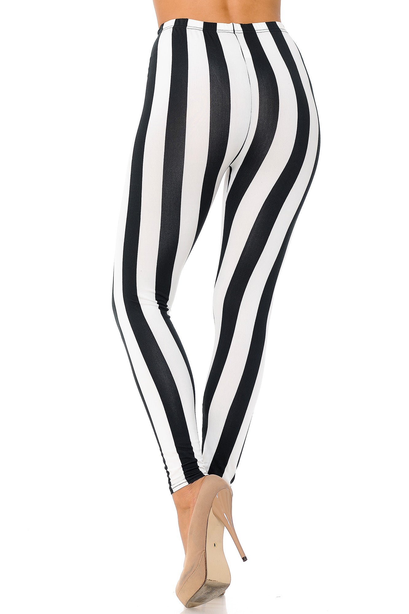 Wholesale Buttery Smooth Black and White Wide Stripe Leggings