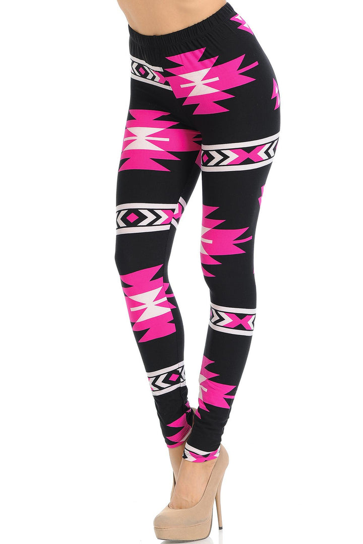 Wholesale Buttery Smooth Fuchsia Aztec Tribal Leggings