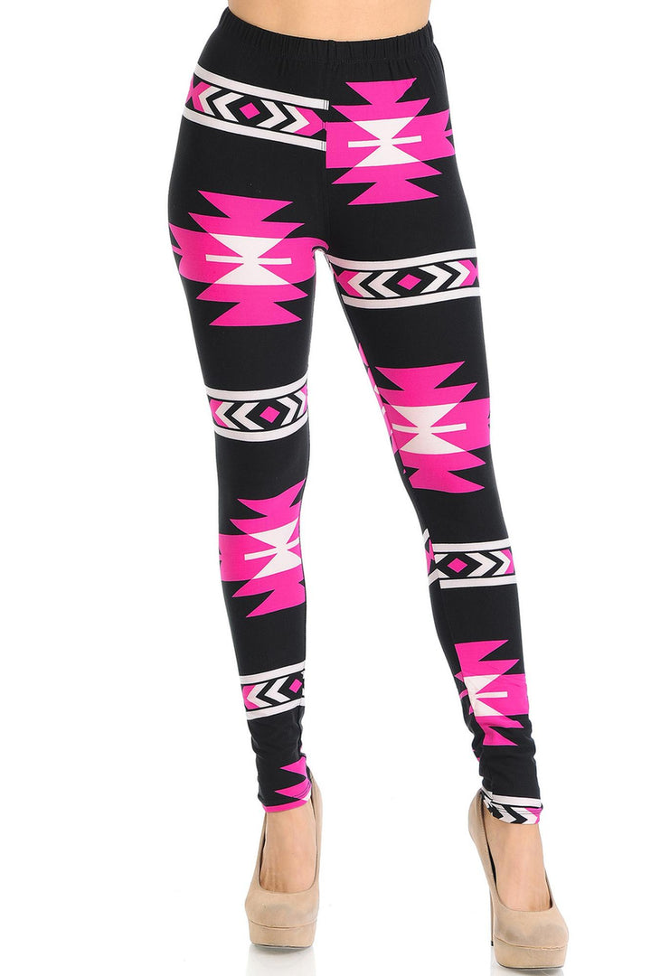 Wholesale Buttery Smooth Fuchsia Aztec Tribal Leggings
