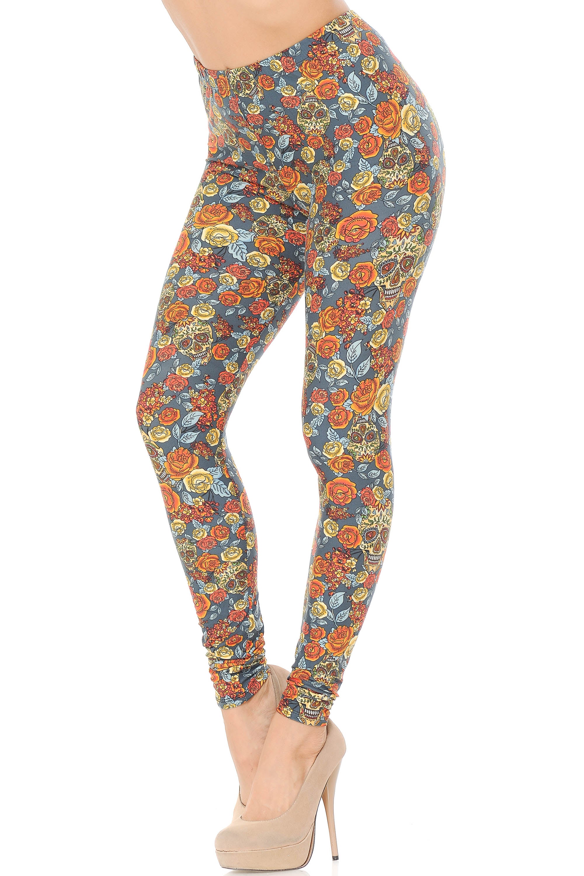Wholesale Buttery Smooth Charcoal Rose and Skulls Leggings