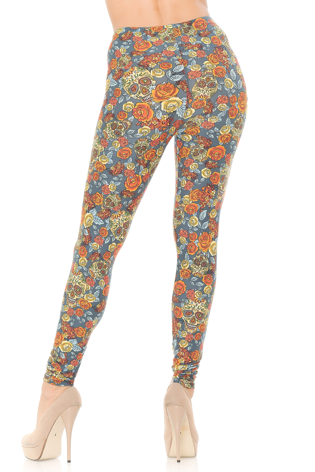 Wholesale Buttery Smooth Charcoal Rose and Skulls Leggings