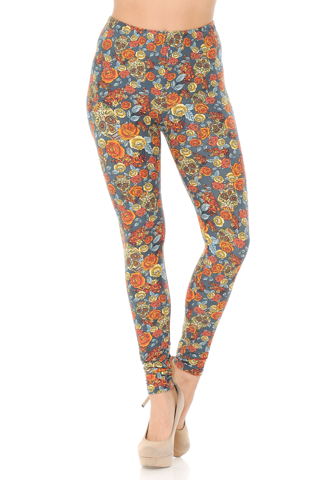 Wholesale Buttery Smooth Charcoal Rose and Skulls Leggings
