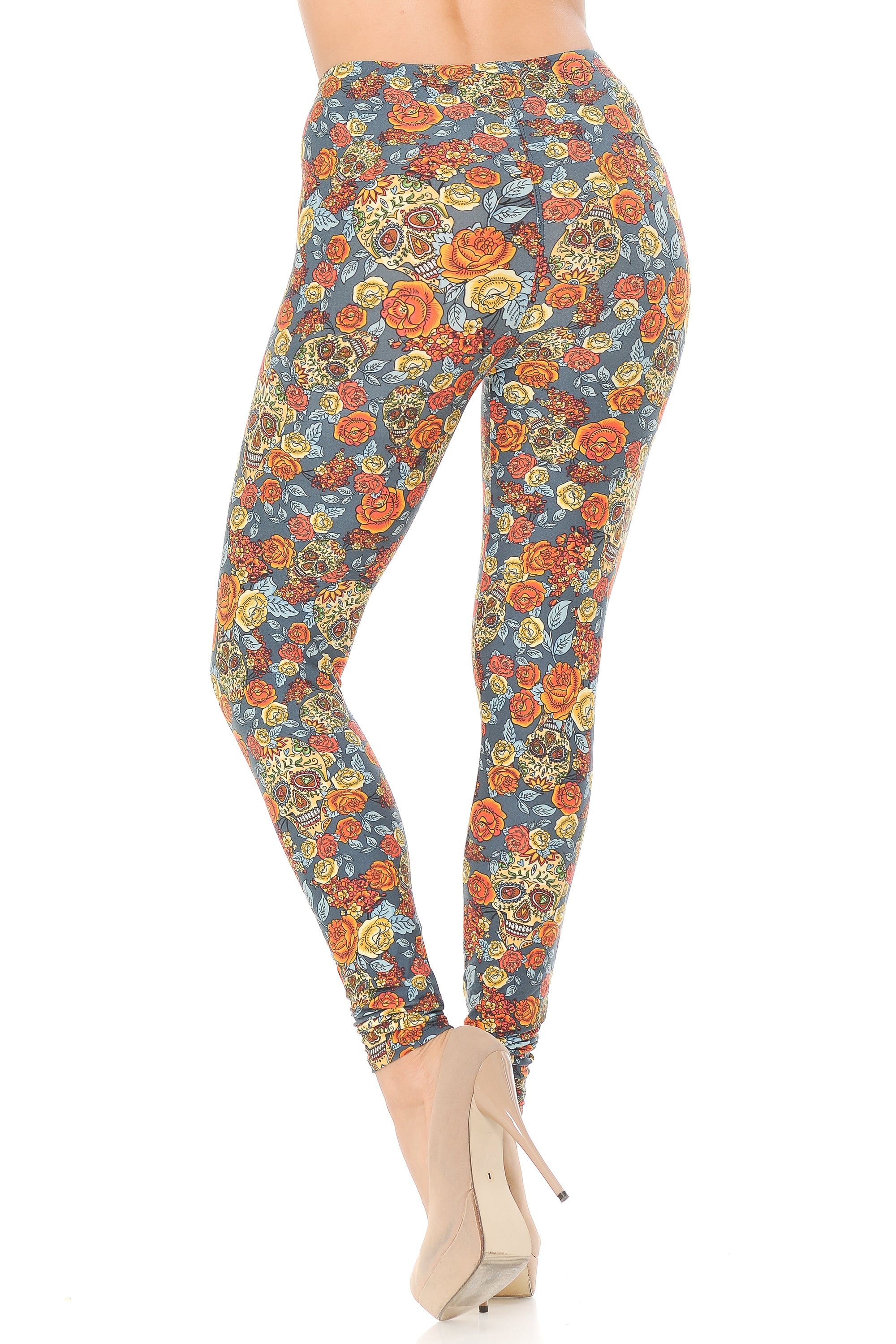Wholesale Buttery Smooth Charcoal Rose and Skulls Leggings