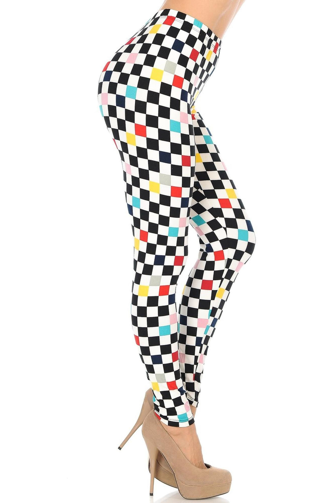 Wholesale Buttery Smooth Color Accent Checkered Leggings