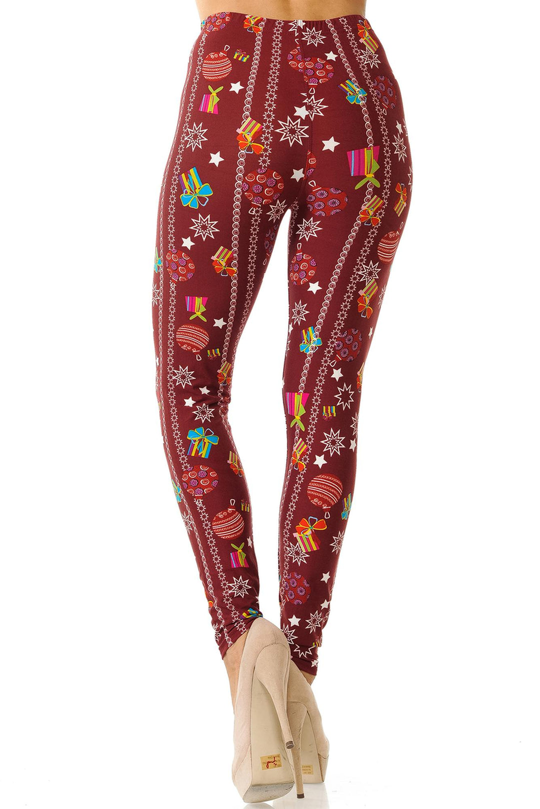 Wholesale Buttery Soft Burgundy Christmas Ornament Leggings