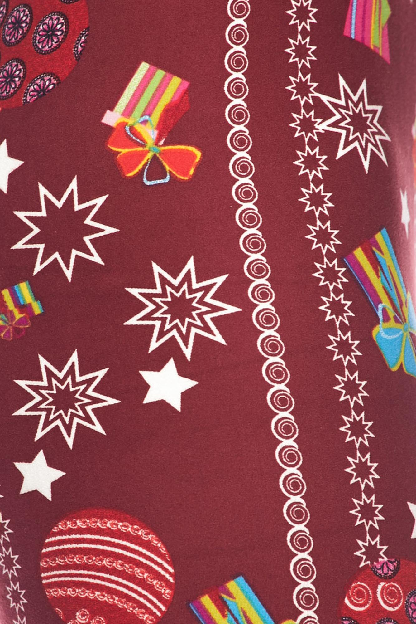 Wholesale Buttery Soft Burgundy Christmas Ornament Leggings