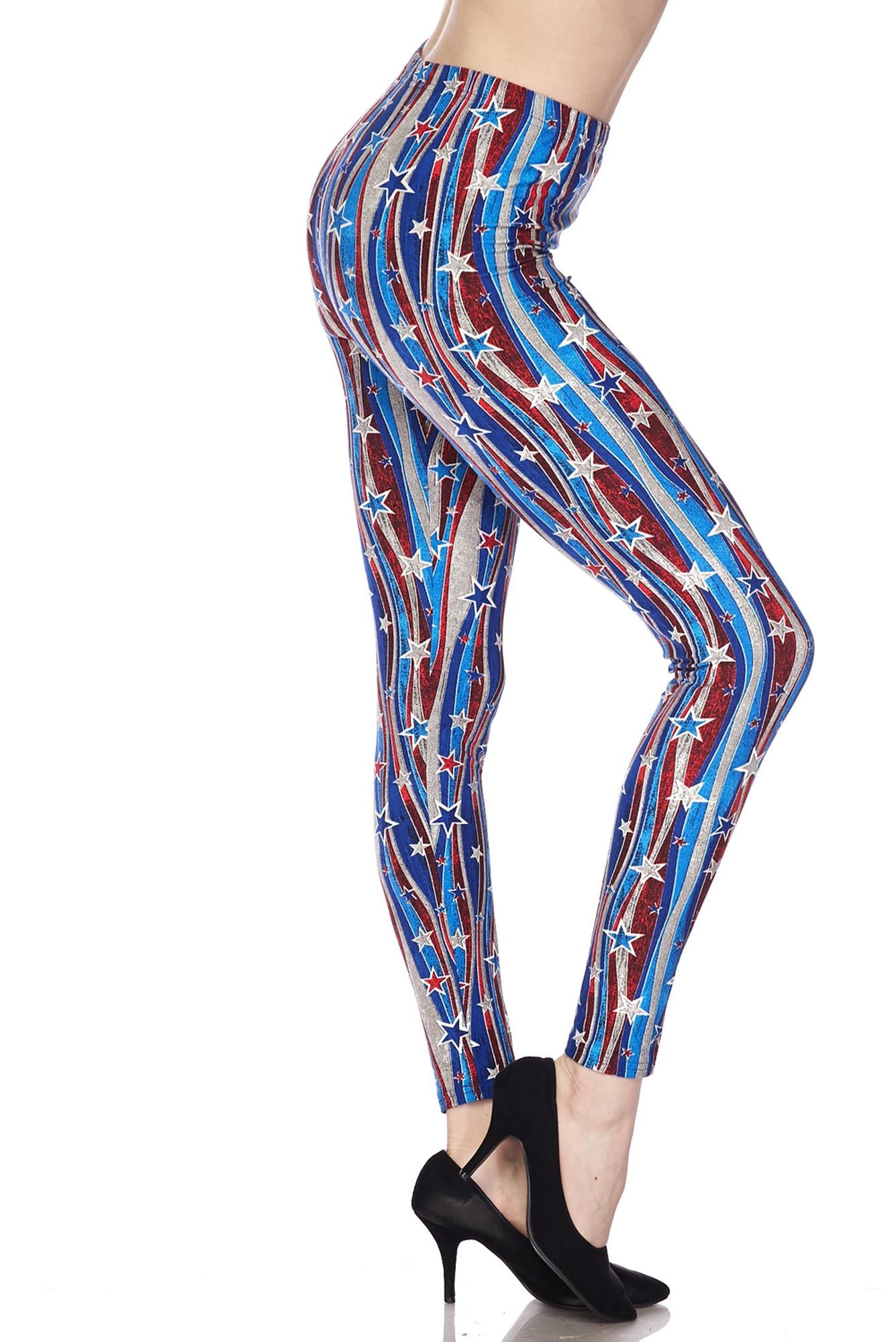Wholesale Buttery Smooth Metallic USA Flag Leggings