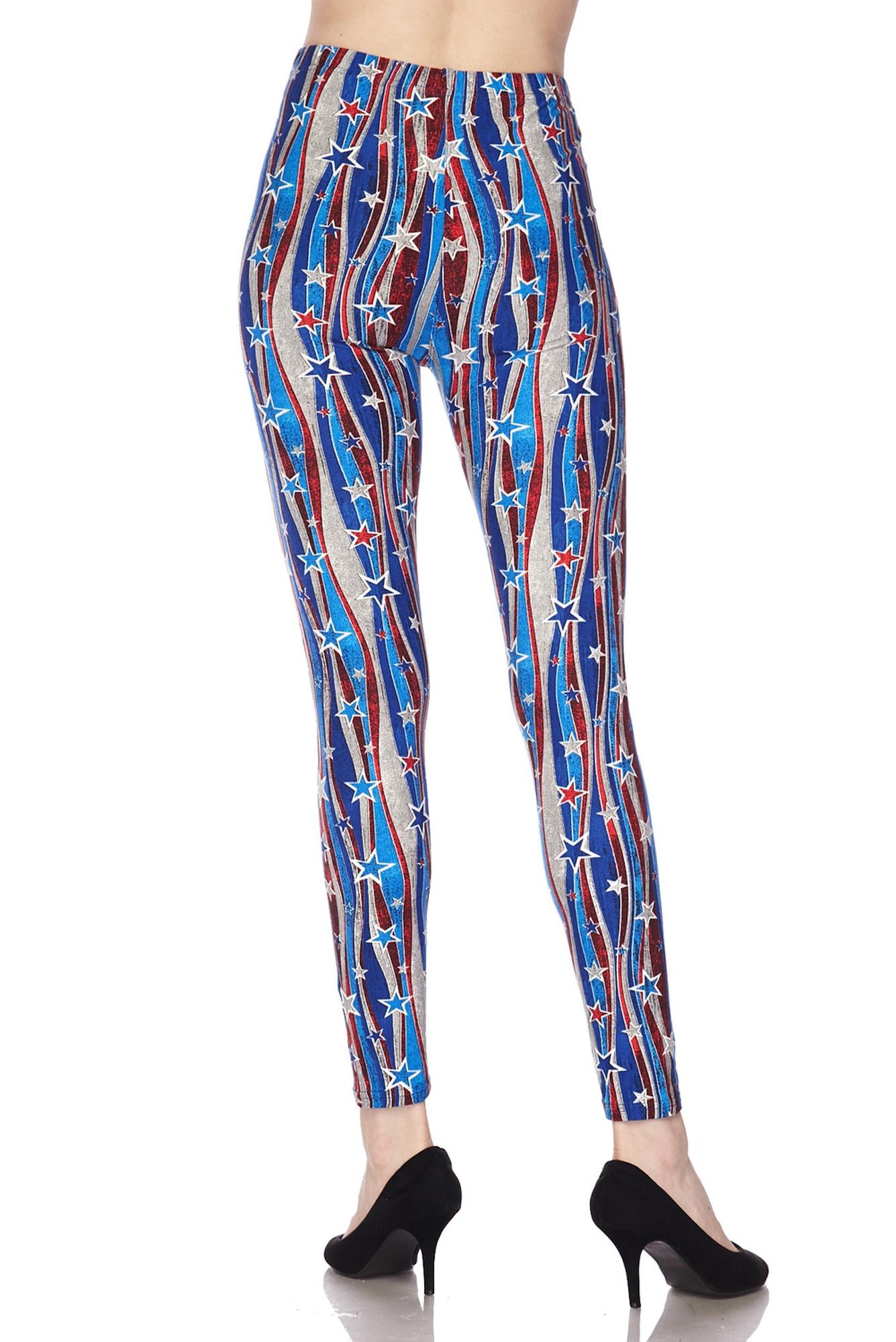 Wholesale Buttery Smooth Metallic USA Flag Leggings