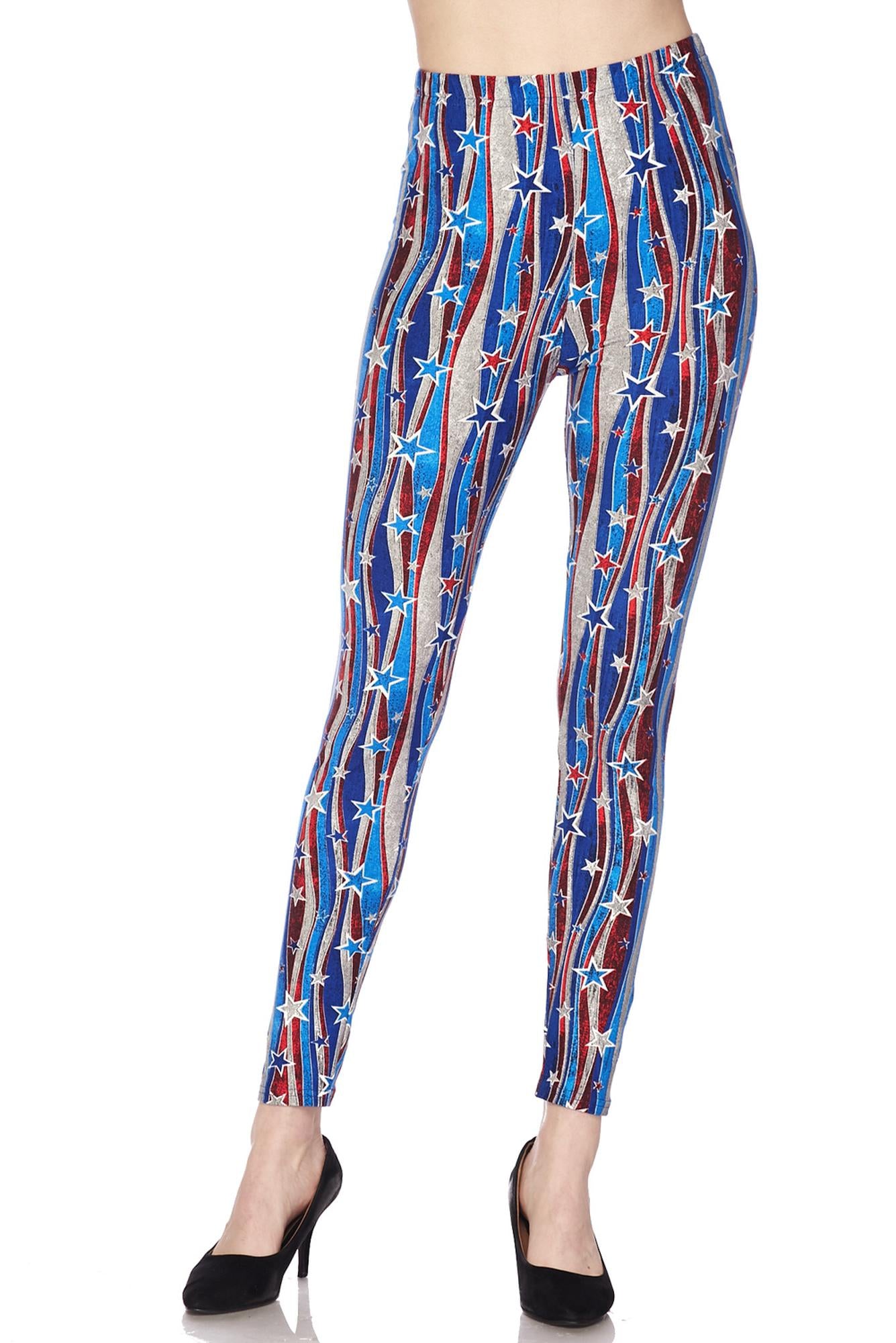 Wholesale Buttery Smooth Metallic USA Flag Leggings