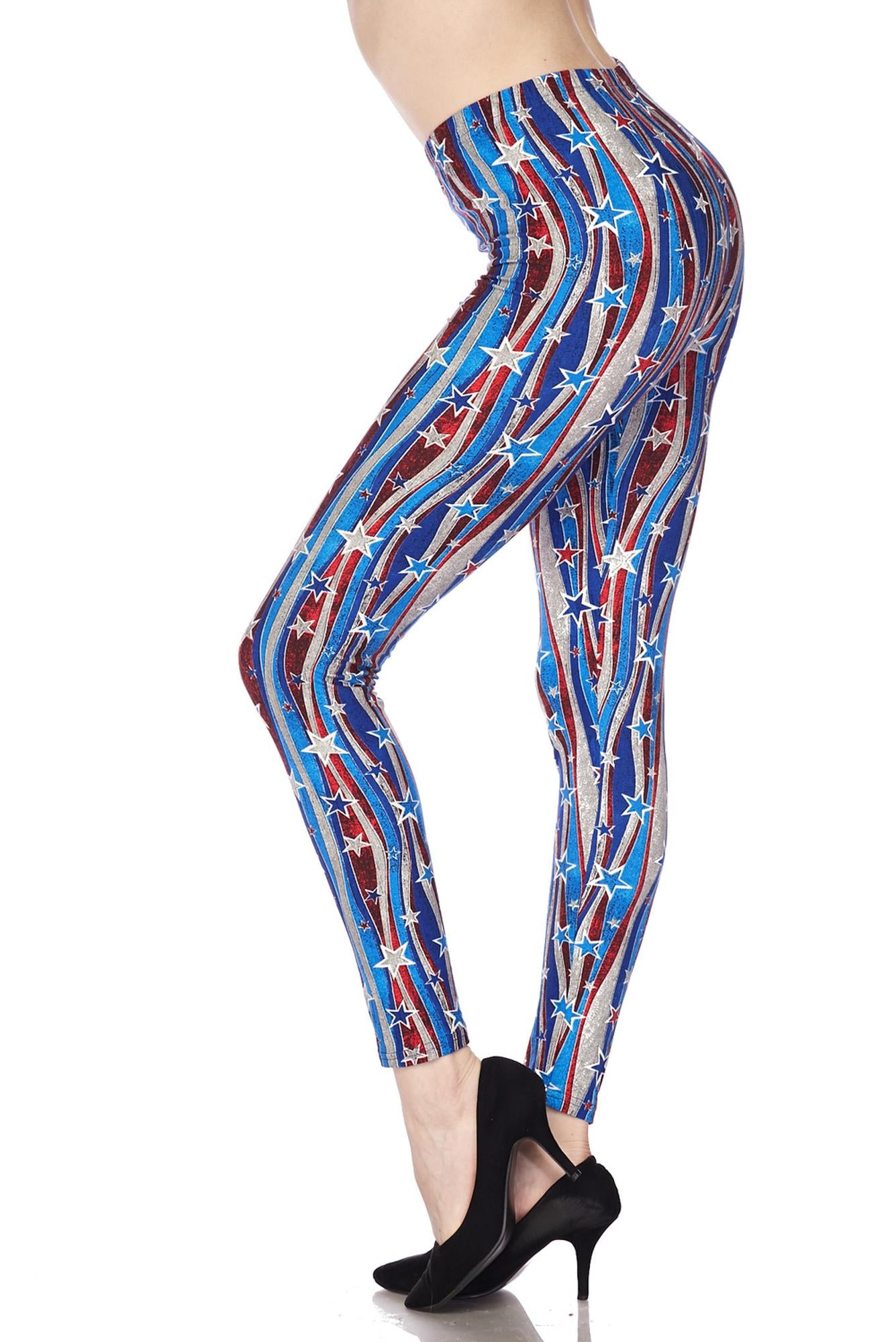 Wholesale Buttery Smooth Metallic USA Flag Leggings