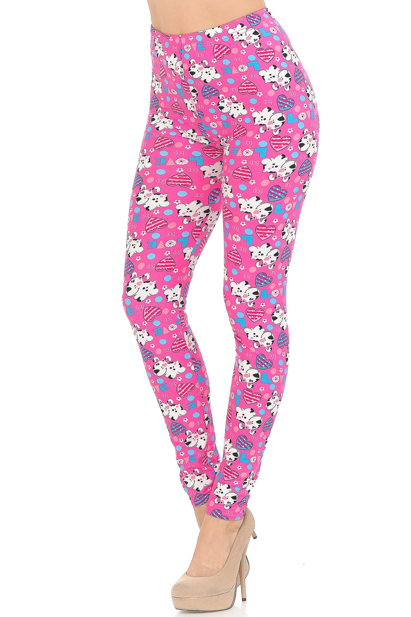 Wholesale Buttery Smooth Pink Hearts & Puppy Dogs Leggings